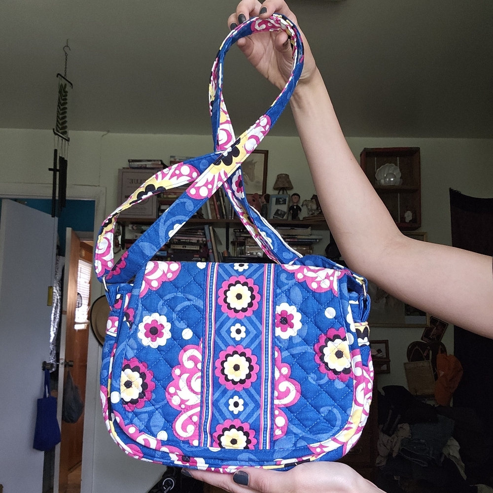 Stepanie Dawn Quilted Blue and Pink Crossbody Bag